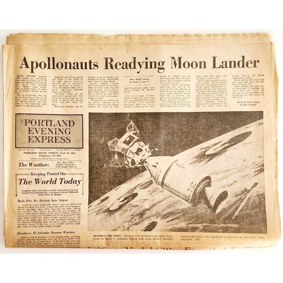 1969 Apollo 11 Moon Lander Preparation Portland Express Newspaper July 18 DWJJ - Picture 2 of 3